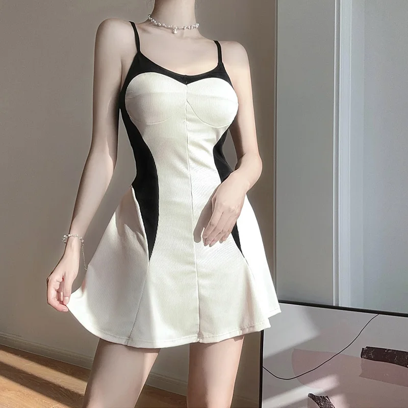 2023 New Summer Premium High Waist Covering Stomach Purely Conservative Hot Spring Holiday Beach One Piece Slip Dress Swimsuit