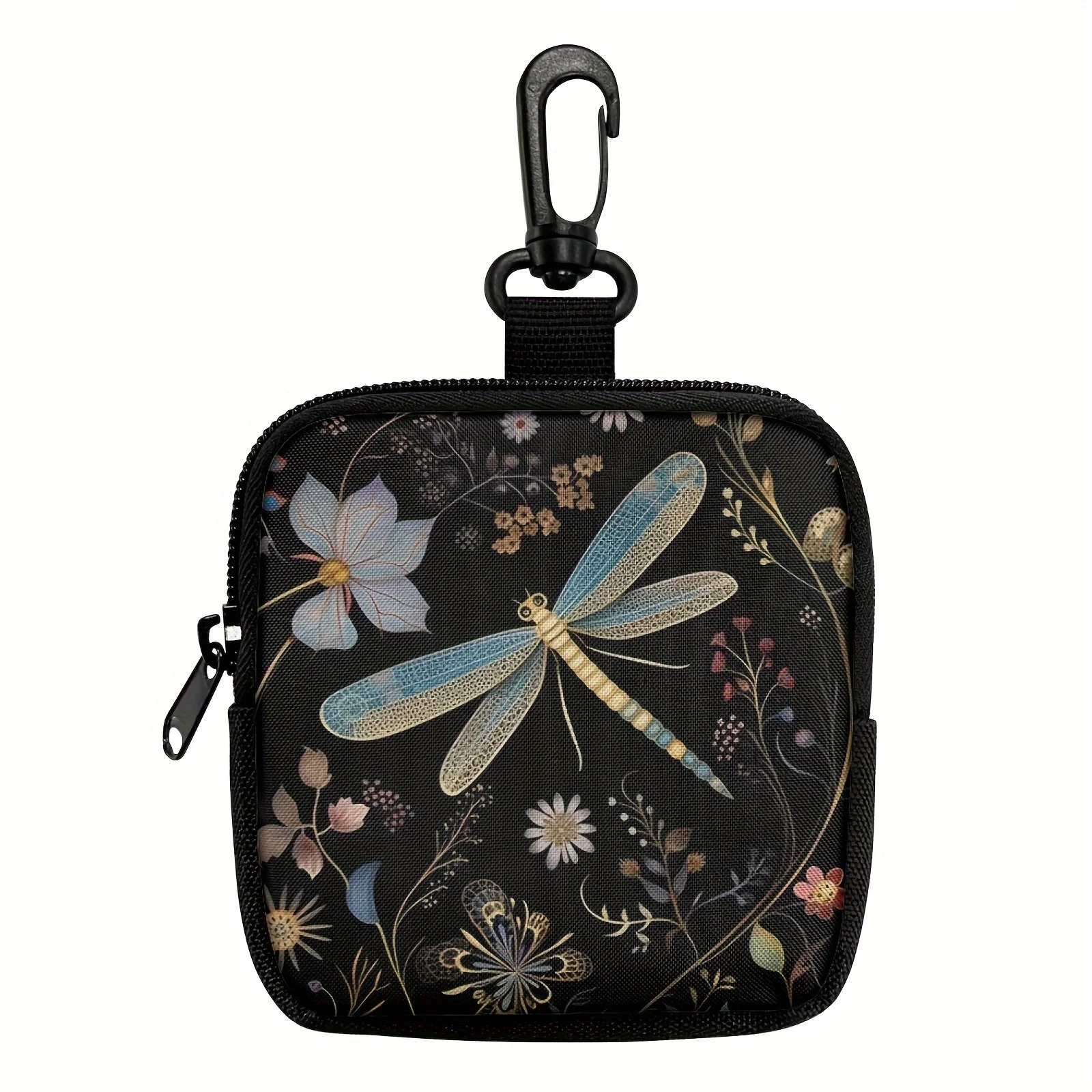 Schicke Geldbörse mit Blumen- und Libellen-Aufdruck, mehrere Taschen, zum Aufhängen, Geldbörse mit Reißverschluss, Schlüssel- und Kartenfächern, Mini-Kopfhörertasche
