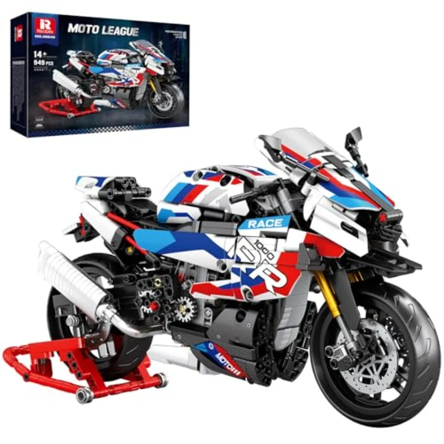 Motorcycle 1000 RR Technic Building Set for Adults, 1:8 Scale Model Kit, 949 PCS Collectible Motorcycle Display Model with Stan