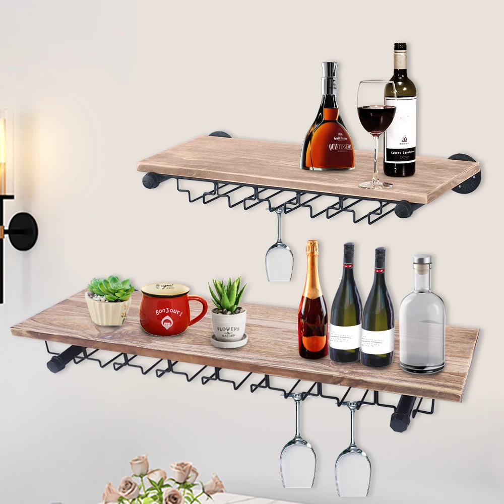 Wall Mount Cabinet 24/36 Inch  Kitchens Bar Wine Glass Holder Hanging Rack Storage Shelf