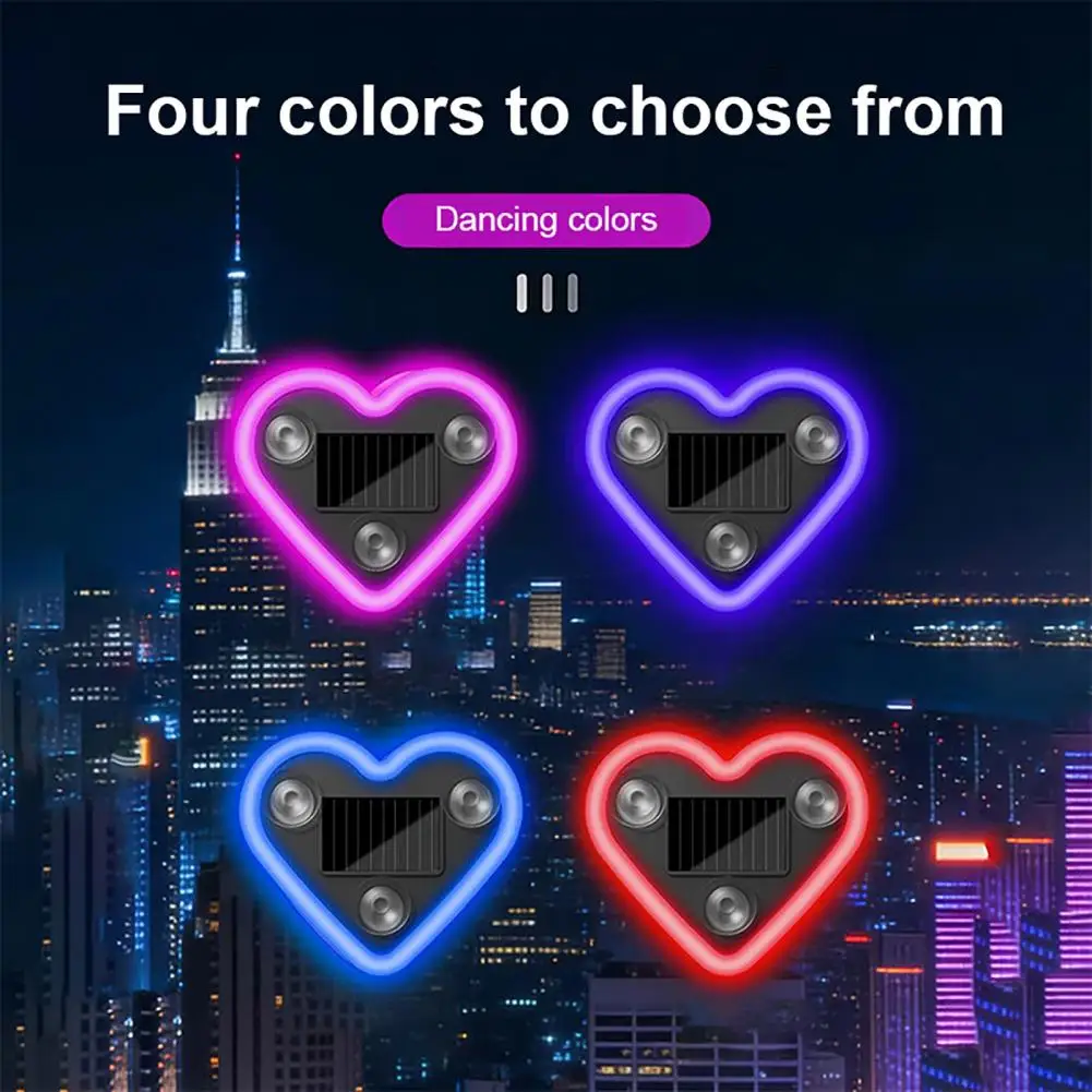 Solar Heart Shaped LED Car Light for Triangle Window Wireless Decorative Neon Lamp Suction Cup Mount Ambient Car Lighting
