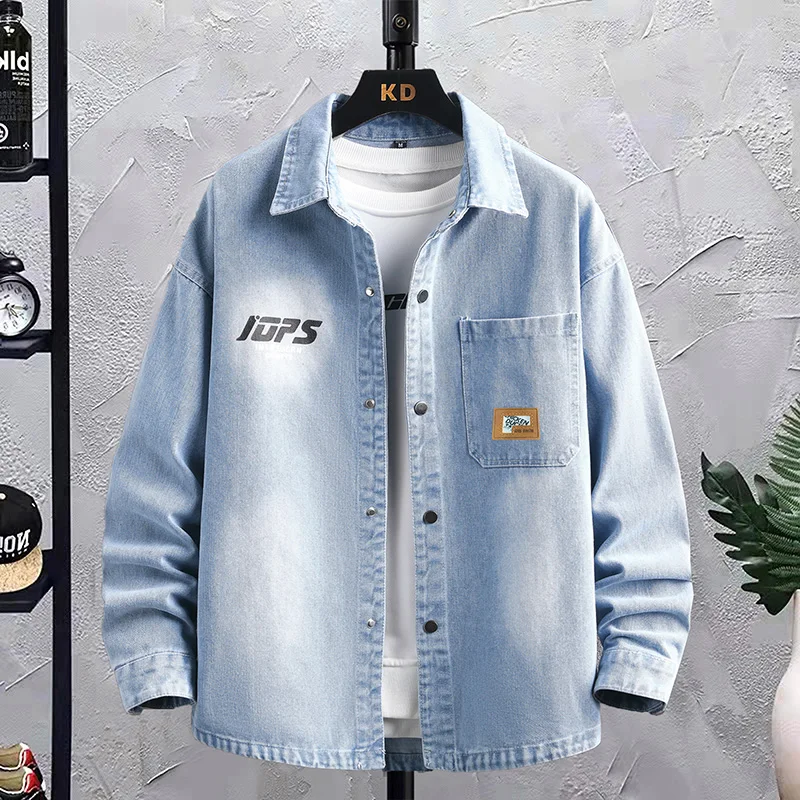 

Fall Men's Denim Jacket Casual High School Student Boy Teenage Fashionable Long Sleeve Cotton Polyester Blend Jacket
