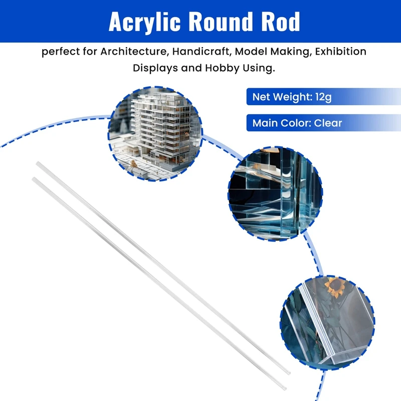 ABHU 3 мм x 250 мм круглой формы, твердый акриловый стержень, экструдированный стержень из ПММА, прозрачный, 2 шт.