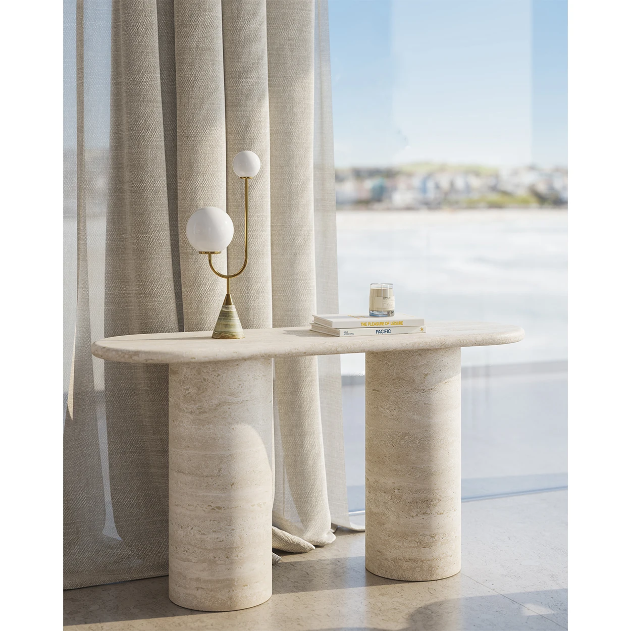 

Hot Beige Travertine Console Table Natural Stone Living Room Furniture Hallway Entrance Table Travertine Console Table