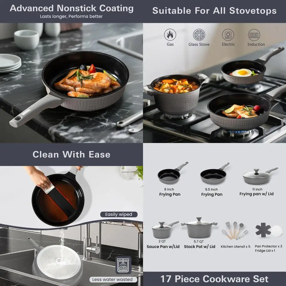

17-Piece Non-Stick Induction Cookware Set - UCCLIFE Pots & Pans with Frying Pan, Saucepan, Stock Pot, Kitchen Utensils, Dishwash