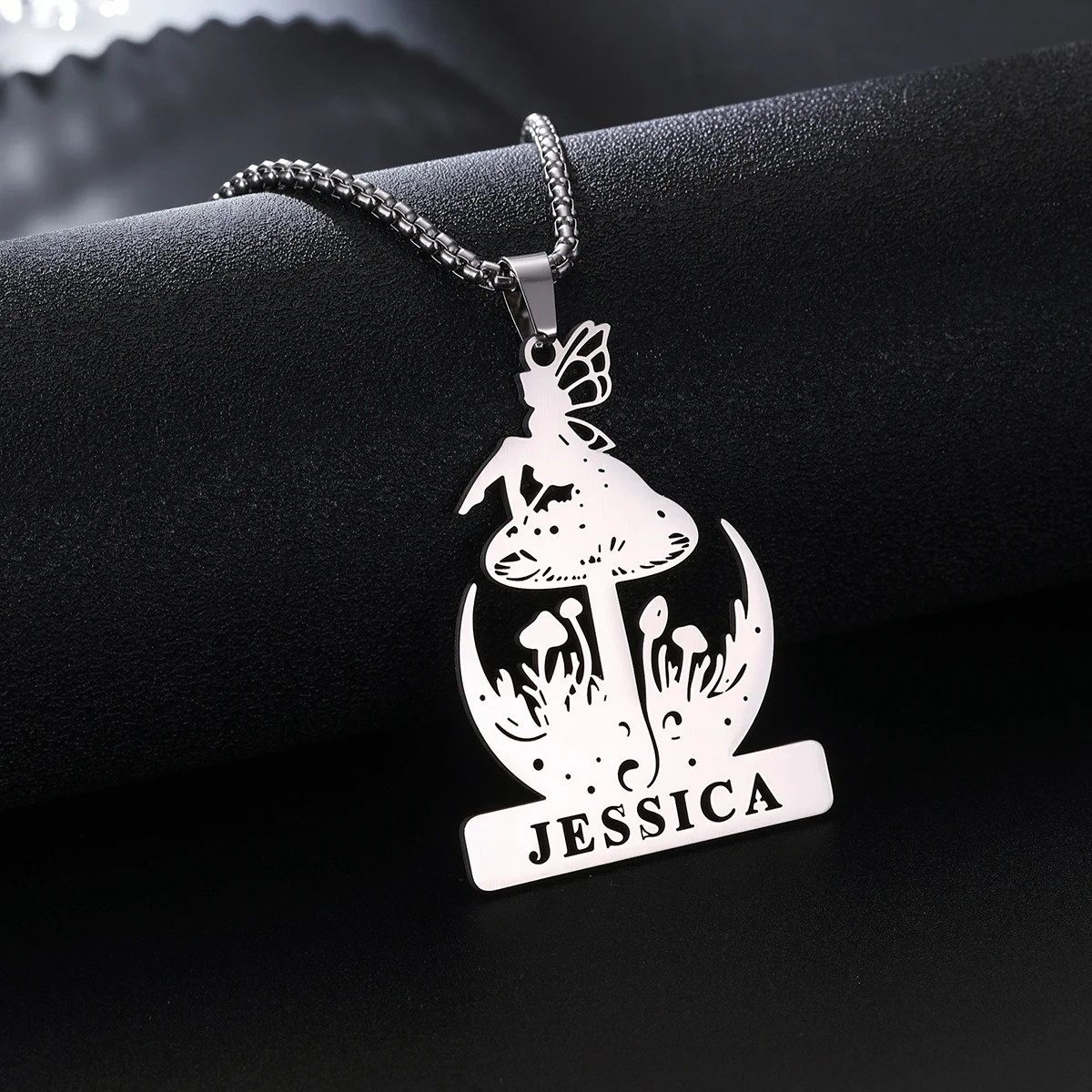 

Custom Mushroom Stainless Steel Necklace For Men Women ,Personalized Name Engraved Pendant,Silver Chain,Birthday Gift