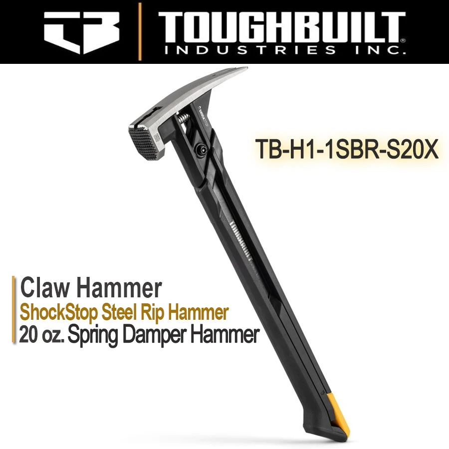 ToughBuilt 20 oz. ShockStop Steel Rip Hammer - Milled Face- Magnetic Spring Shock Absorbing Nail Hammer TB-H1-1SBR-S20X