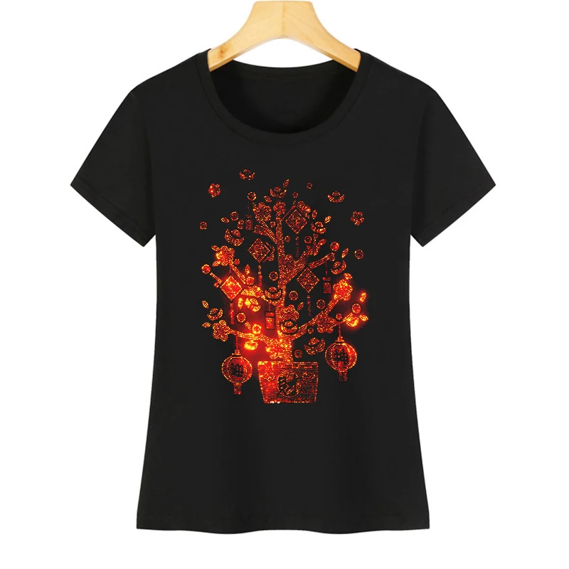 IZEVUS Hot selling high-quality hot diamond wealth tree women's casual short-sleeved T-shirts flash diamond series T-shirts