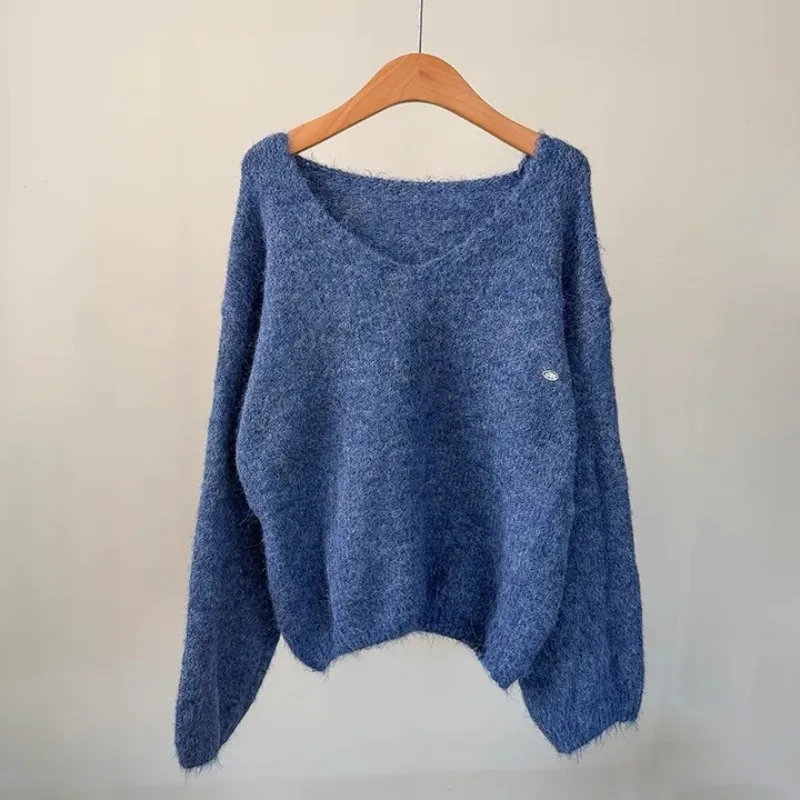 Chic automne hiver ample v-ne fourrure tricoté pull femmes Simple Long Sve confortable à la mode trajet Sle haut