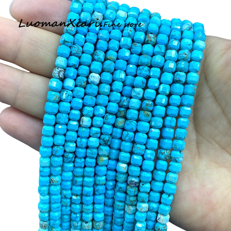 5x5MM Faceted Square Natural Stone Blue Turquoise Loose Spacer Beads for Jewelry Making Diy Earrings Bracelet Charms Accessories