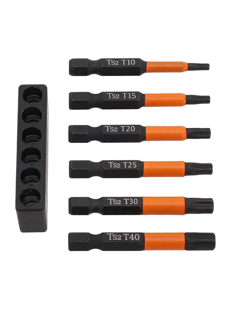 6Pcs 50mm Alloy Steel Screwdriver Bit 1/4 Inch Hex Head Drill Bit Magnetic Torx Screwdriver Bits/T15/T20/T25//T30/T40 Set