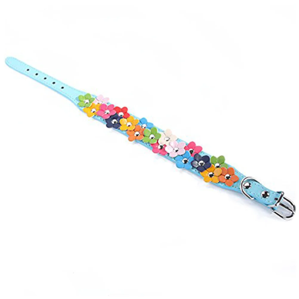 

PU Pet Adjustable S 25x37cm for Dog Cat Puppy with Flower Design Alloy Buckle Leash Ready Pet Collar