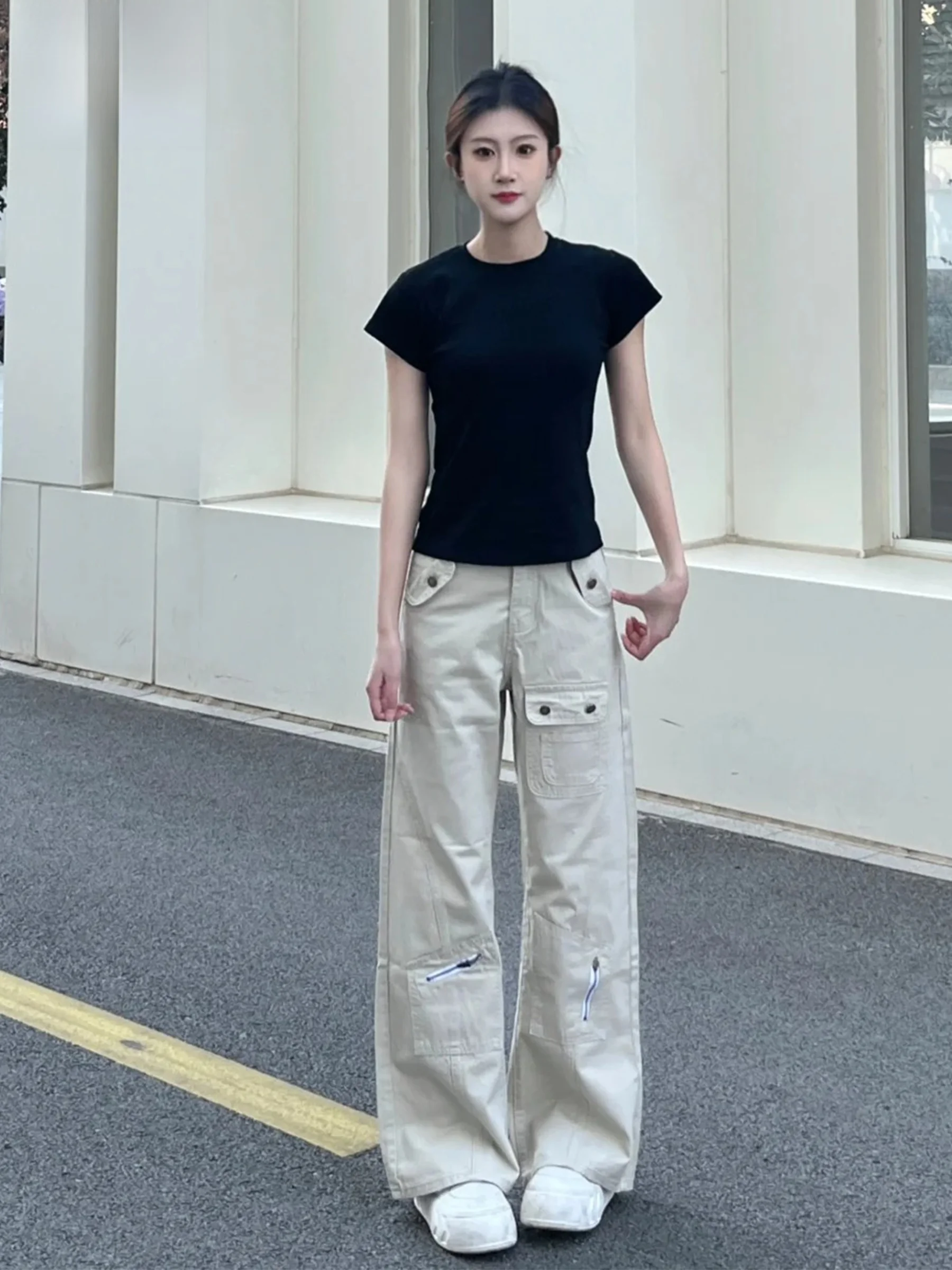 

Джинсы-клеш цвета хаки в рабочем стиле для женщин: летние, облегающие, повседневные, в американском стиле, с естественной талией, из денима