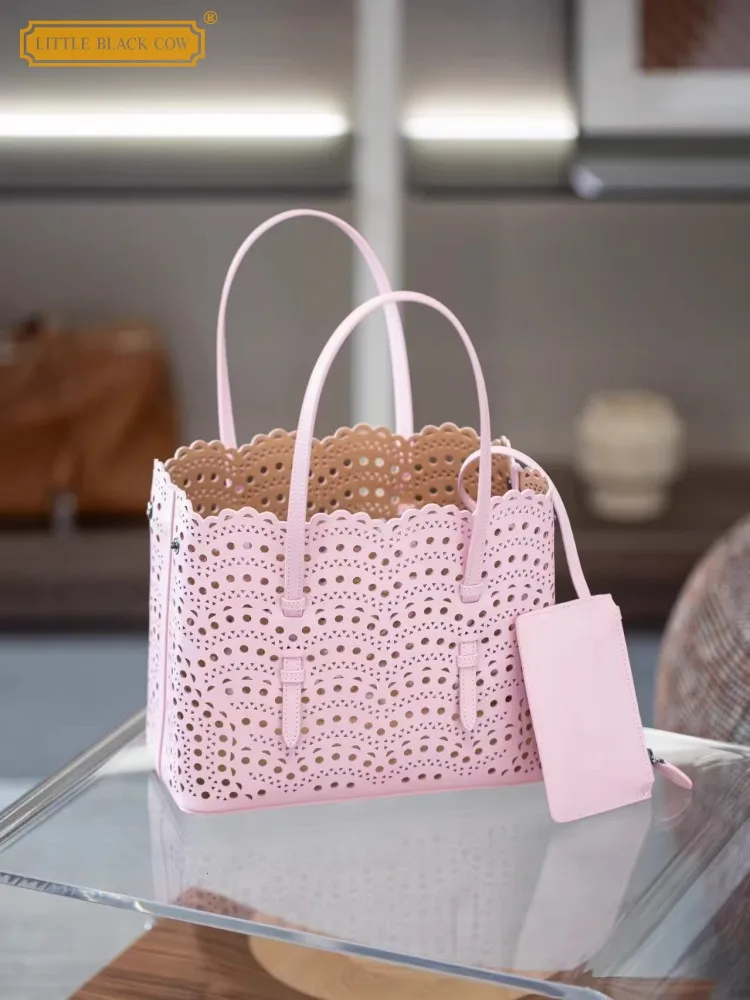 

Women Bucket Style Soft Casual Cowhide Real Leather Hollow Out Shoulder Bag Multifunctional Fashionable Solid color Handbag Tote