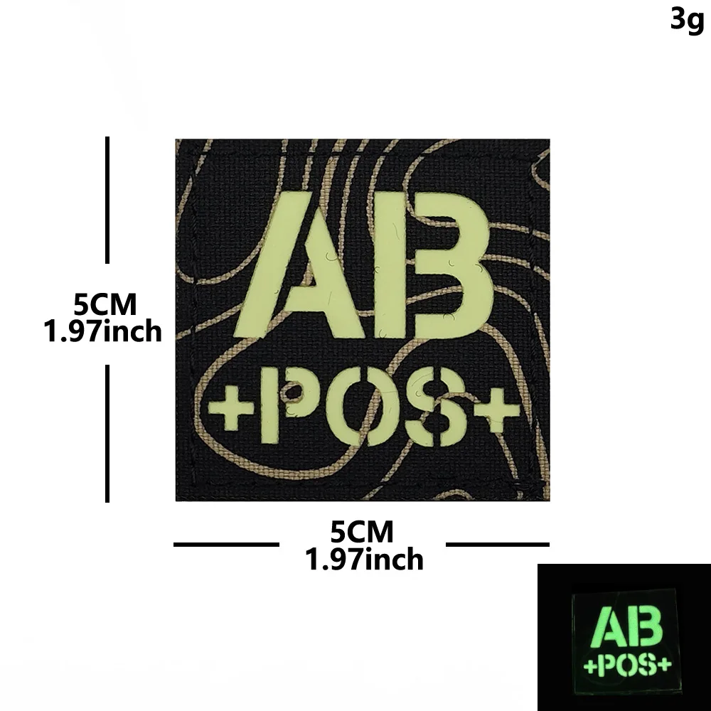 Glow in The Dark Blood Type Patch A/B/AB/O POS Embroidered Patch Hook and Loop for Backpack Clothing Bags Accessory Decoration