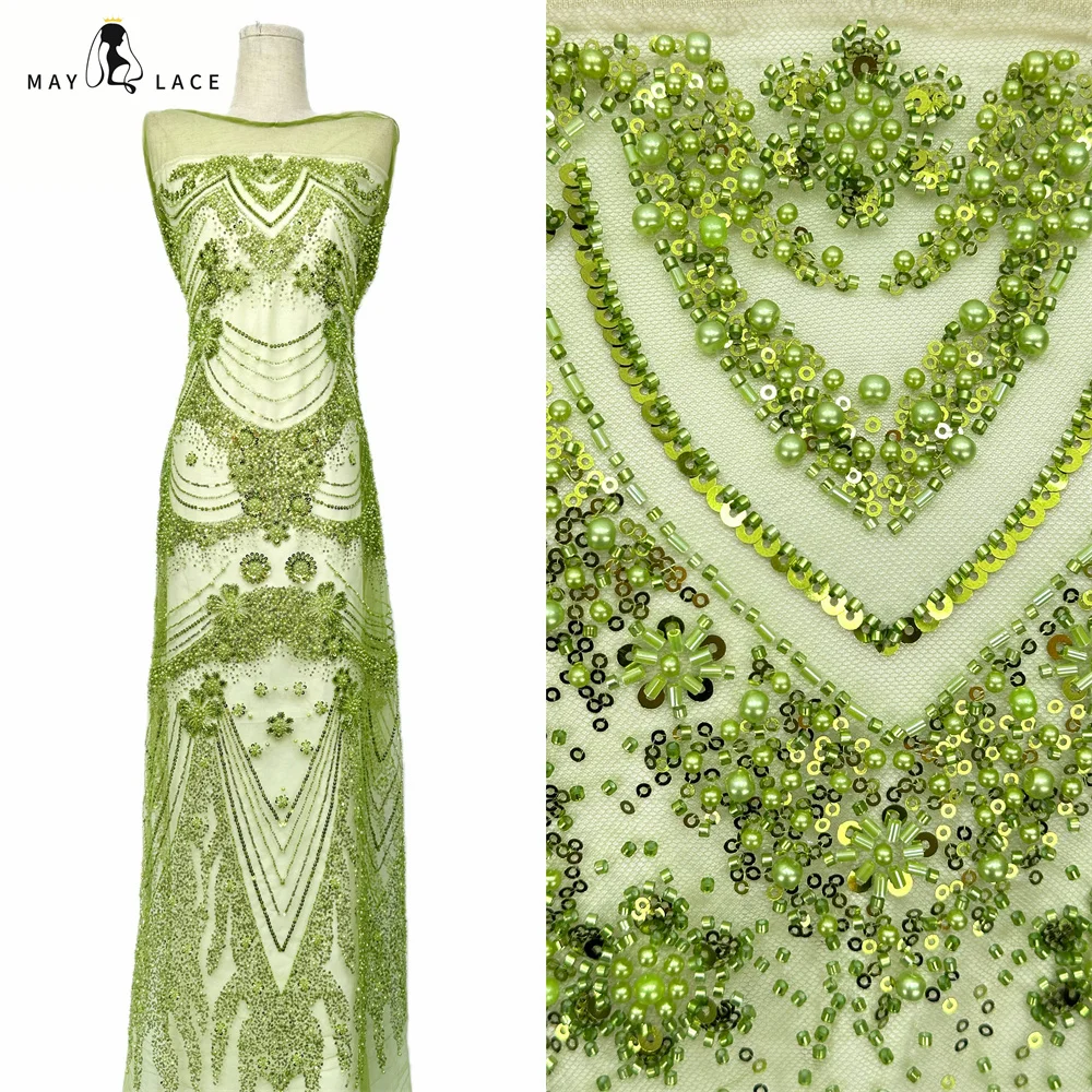 

Nigerian Beaded Embroidery Lace 2026 High Quality French Net Sequins Tulle African Lace Fabric for Luxury Wedding Party Women