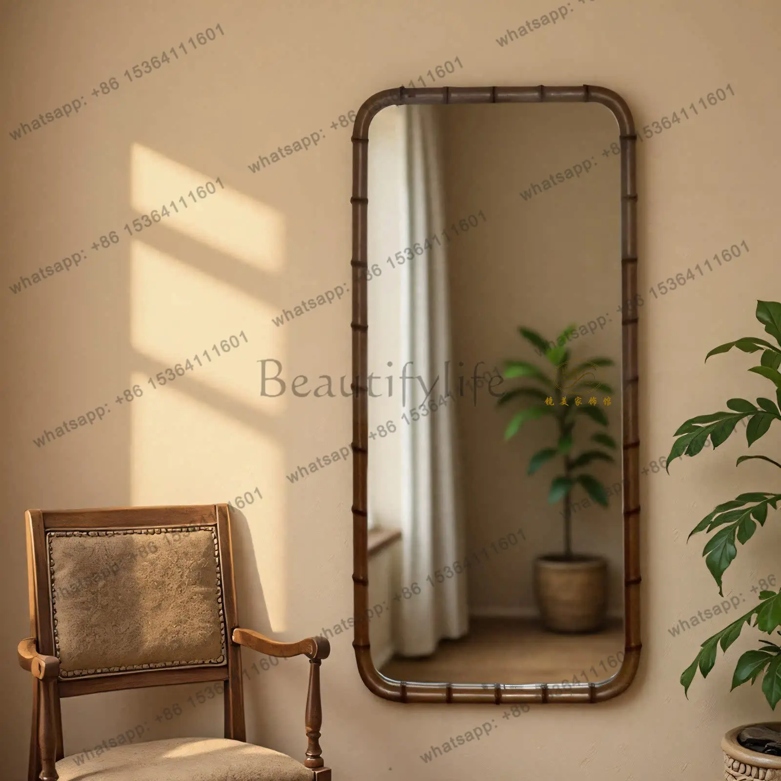 D33 French retro full-body mirror medium and ancient style wall-mounted entrance floor mirror