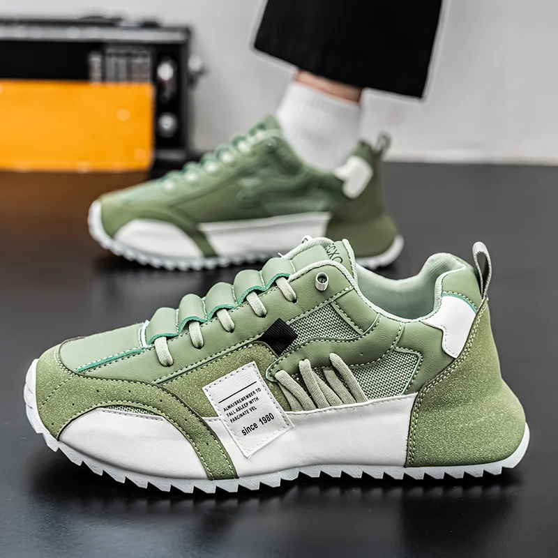 Brand leisure sneakers men's shoes green lace up loafers plus size 45 46 47 tenis sneaker adult males platform sport shoes