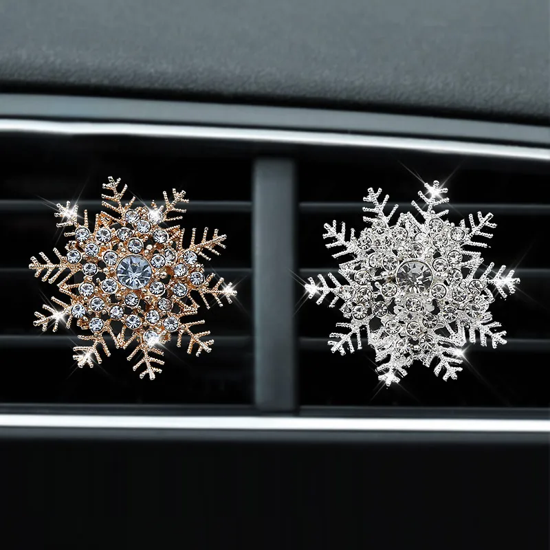 عطر منفذ الهواء ندفة الثلج لعيد الميلاد مع زينة مكيف هواء السيارة مرصعة بالألماس #4