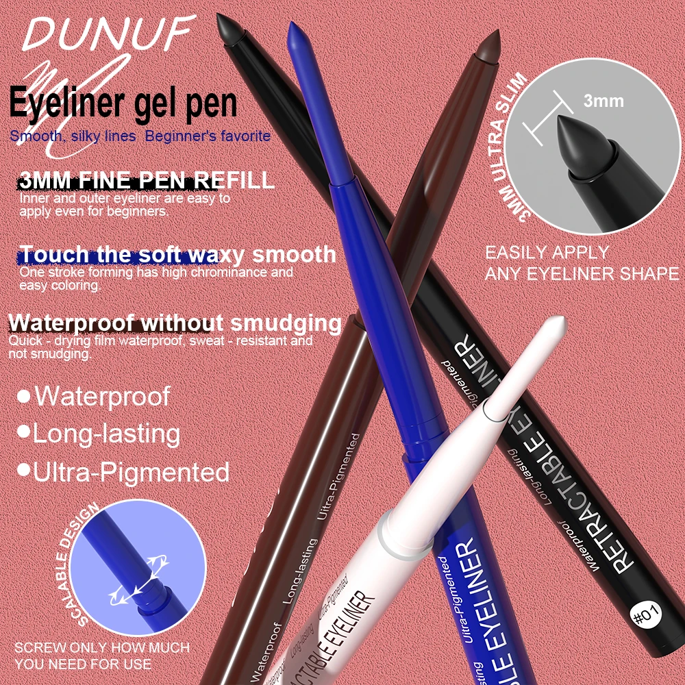 DUNUF Eyeliner Lip Liner Gelpotlood Waterdicht Langdurig Wit Zwart Bruin Blauw Gemakkelijk te dragen Eyeliner Make-up voor ogen Cosmetica