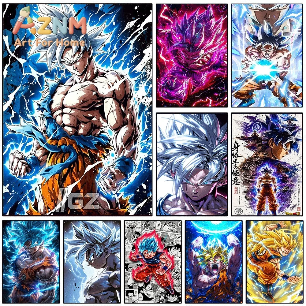 Dragon Ball Super Anime Canvas Wall Art No Frame Ultra Instinct Goku Blue Saiyan Manga Print Painting Home Living Room Bedroom
