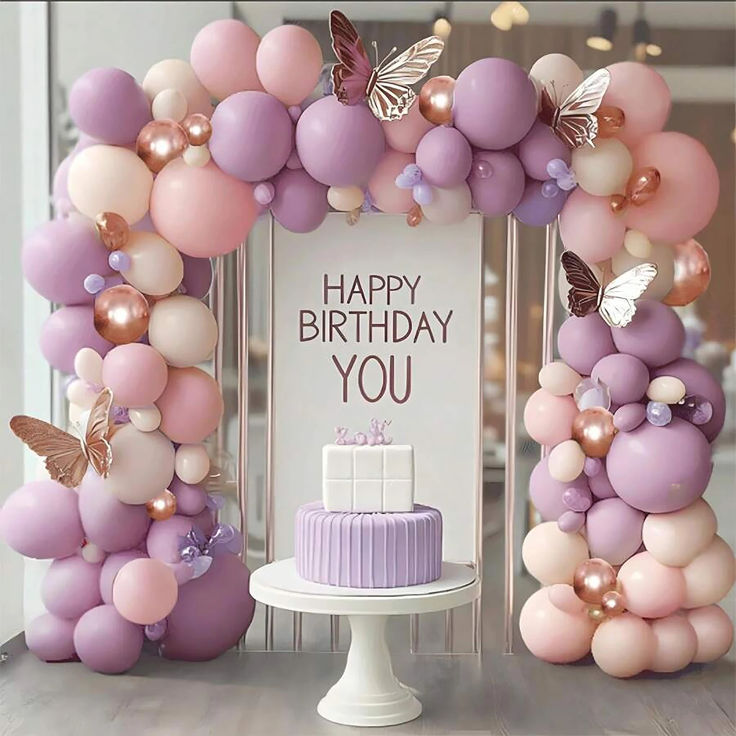 104PCS Pink and Purple Latex Balloon Garland Set, Suitable for Wedding Season, Birthdays, Pop Parties, and Bridal Showers