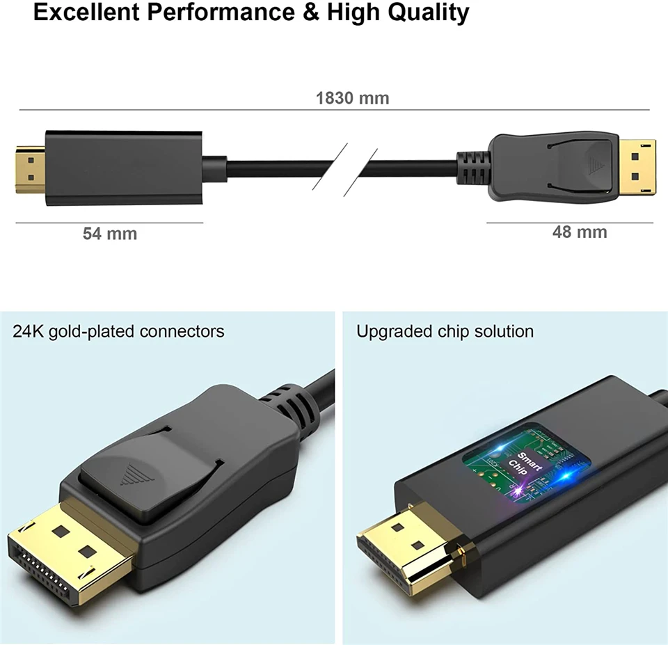 2023 Best DP to HDMI-compatible Cable 4K 60Hz DisplayPort to HD Adapter Display Port Video Audio for PC HDTV Projector Laptop