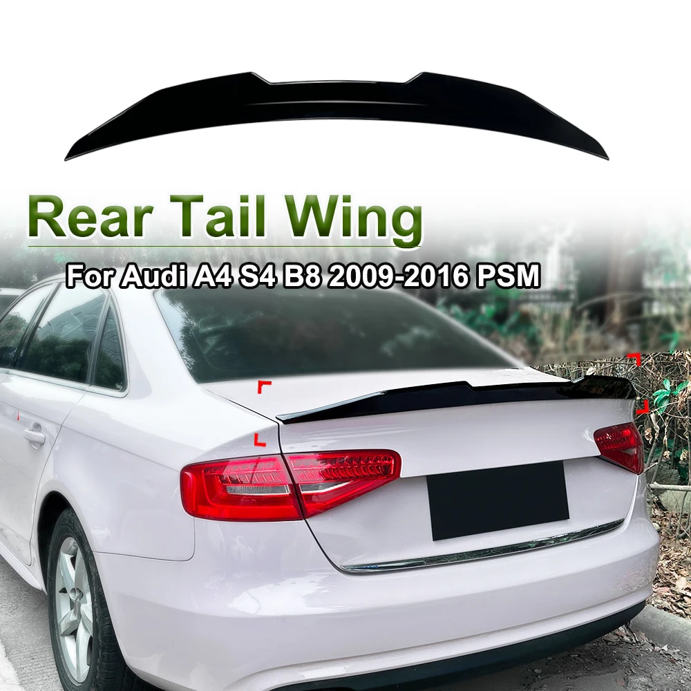 For Audi A4 S4 B8 2009-2016 PSM Rear Tail Wing Spoiler Fixed Wing Glossy Black Modification Car Body Kit ﻿