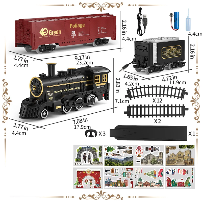 Electric Christmas Train Toy Set Car Railway Tracks Steam Locomotive Engine Diecast Model Educational Game Boy Toys for Children