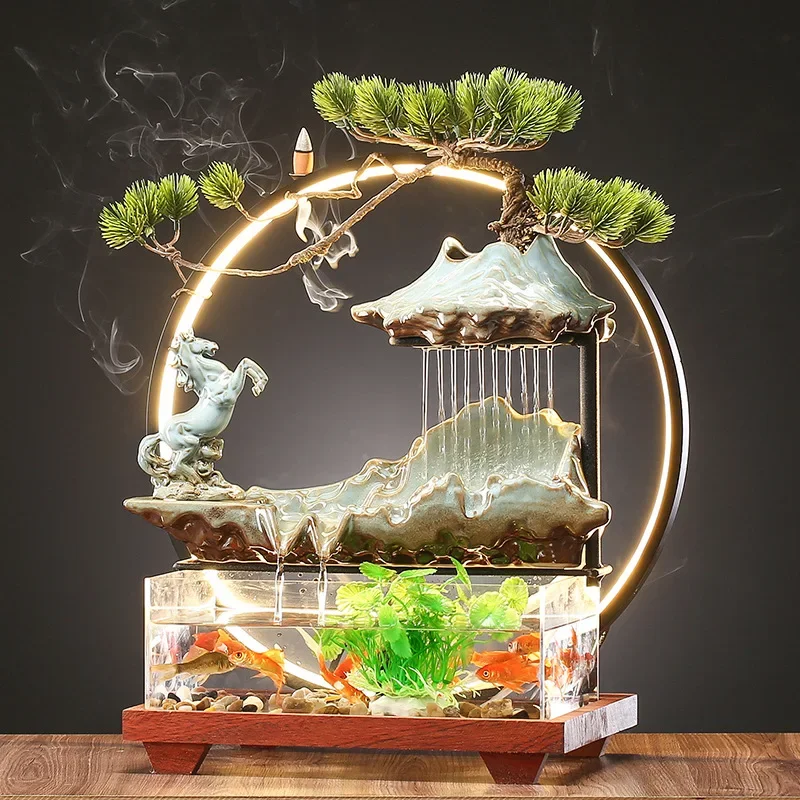 Creative Waterfall Landscape Flowing Fish Tank Aquarium Indoor Office Decoration Craft Gift