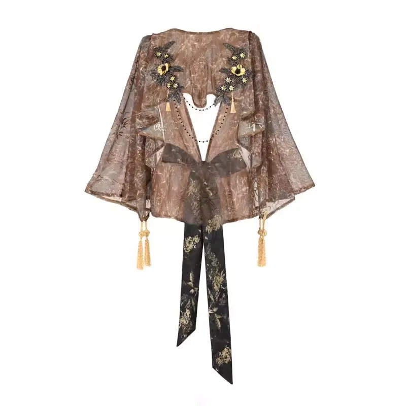 Blood Supply Original Gold Florals Embroidered Classical European Court Bow Cloak Folk Cape Summer Beach Sun-proof