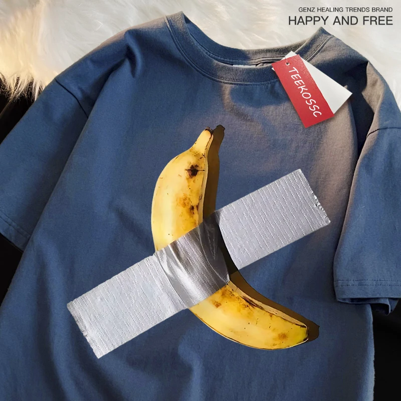 Tape Sealing Banana Fun Men Women T Shirt Cotton Shirt Street Casual Loose Tees Summer Breathable High Quality Soft Short Sleeve