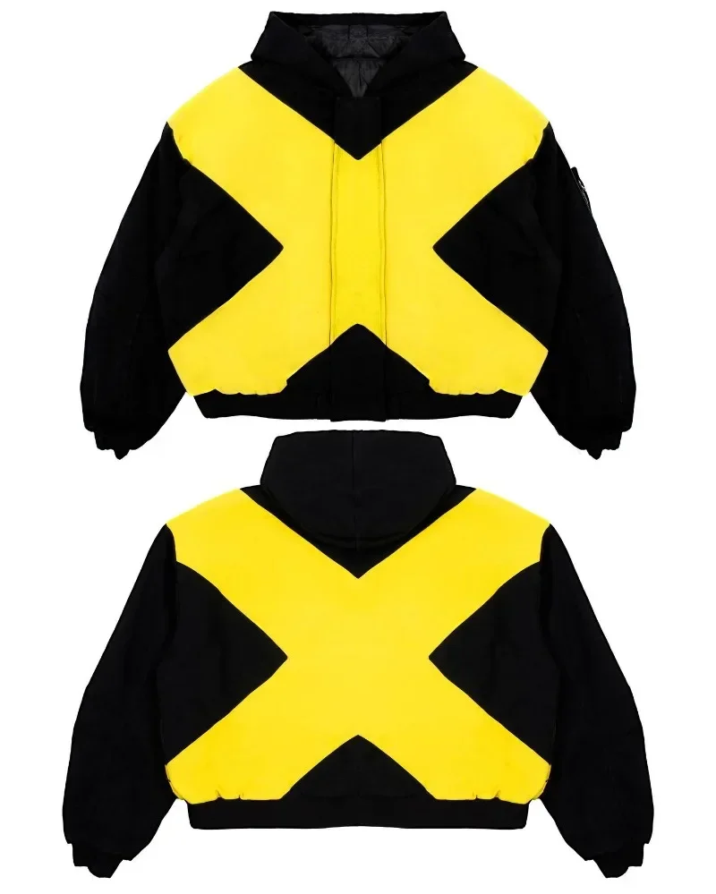 Harajuku Yellow Patch Y2k Bomber Jacket Contrast Color Hip Hop Oversized Zipper Hoodie Hip Hop Retro Casual Couple Sweatshirt - view 6