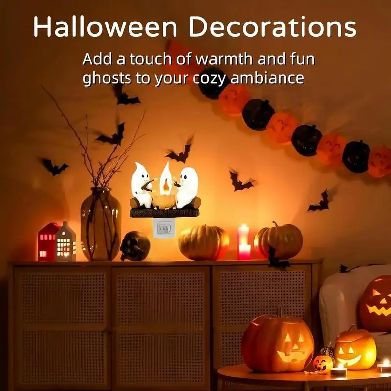 2024 Halloween Decoration New Ghost Bonfire Night Light EU US UK Plug Cute Ghost Lamp Ghost Campfire Flickering Night Light