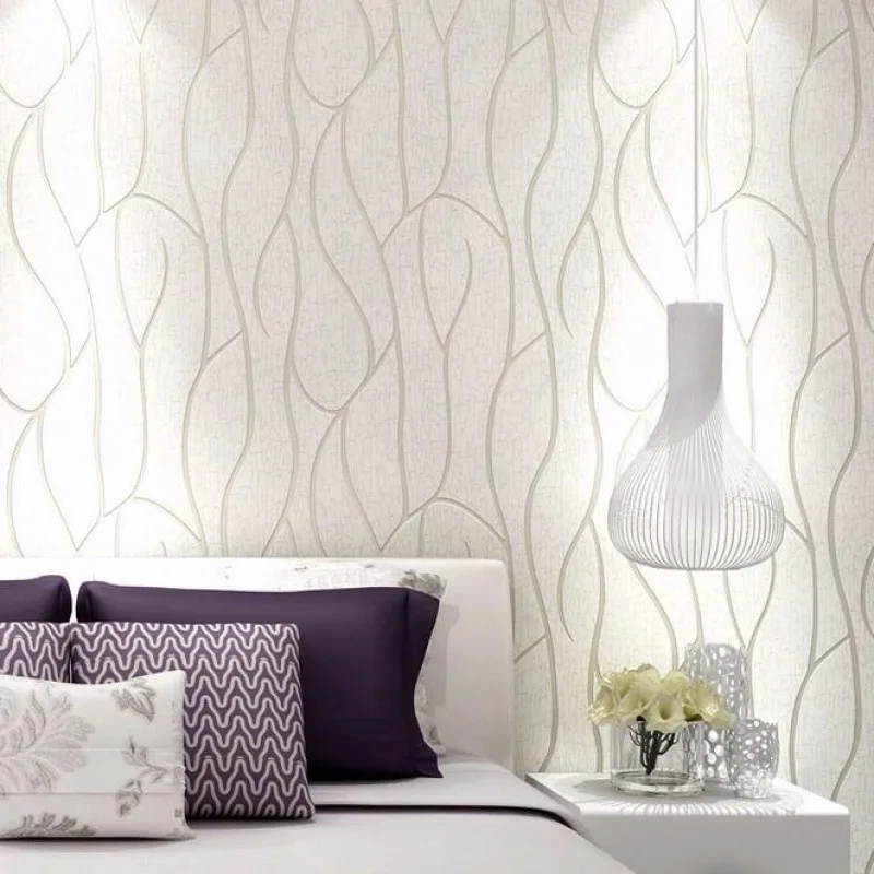 53cm European Modern Bedroom Background 3D Non-woven Moisture-proof Wallpaper Curve Stripes Thickened Wall Stickers