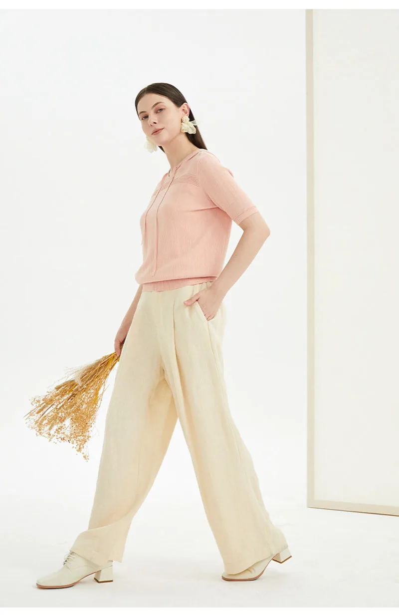 Natural Pure Linen Women's Pants - Elegant and Casual Loose-Fitting Wide Leg Pants for Large Sizes, Comfortable Clothing