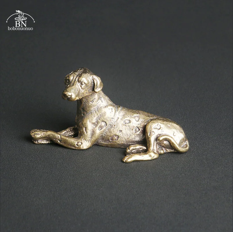 Antique Copper Ornaments Vintage Pure Brass Dog Figurines Dalmatian Statue Tea Pets Office Desk Decorations Home Decors Crafts