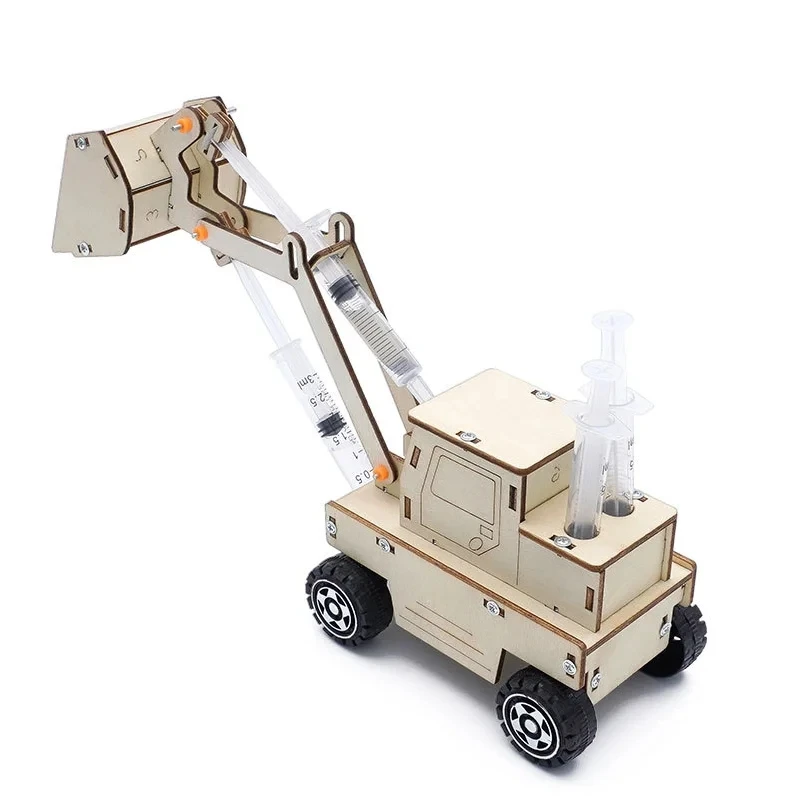 DIY Woodiness Hydraulic Bulldozer Model Kids Physics Science Toys Experimental Tool STEM Kit Learning Educational for Kid Gift