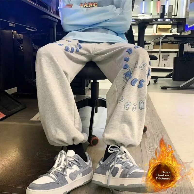 

Мужские повседневные брюки American Vibe Windbreakers, весенне-осенние свободные спортивные брюки прямого кроя с флисовой подкладкой, Street Sle