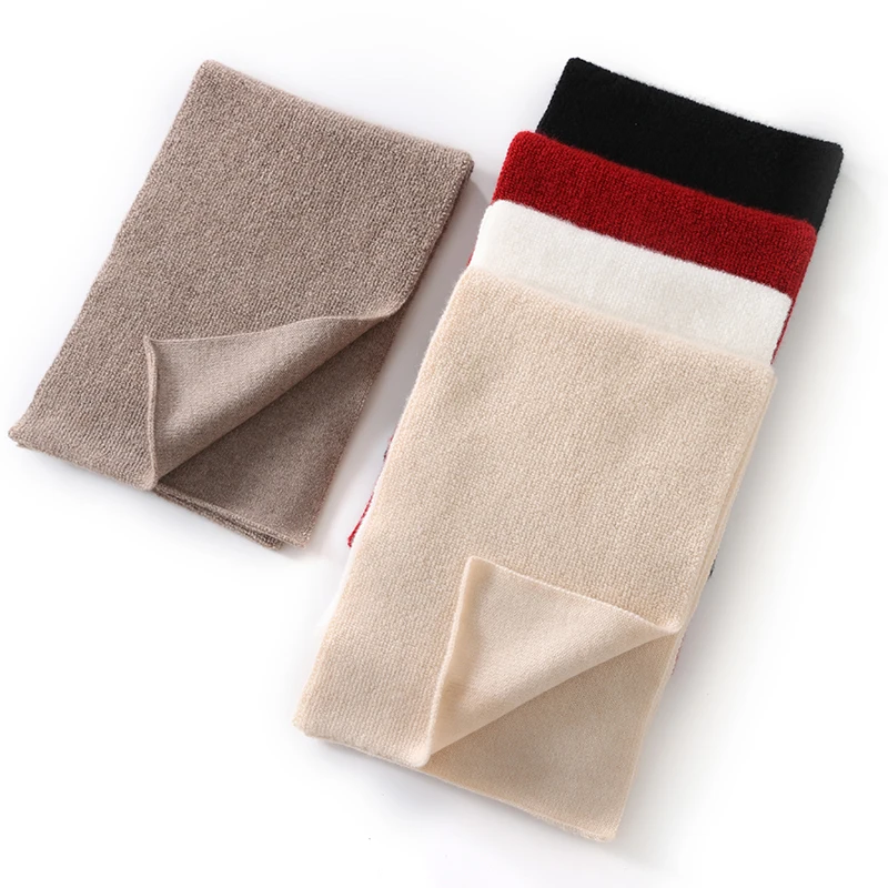 New 100% Cashmere Scarf Solid Color Thickened Autumn Winter Warm Shawl Knitted Versatile Unisex Towel Embroidered Neck Warmer