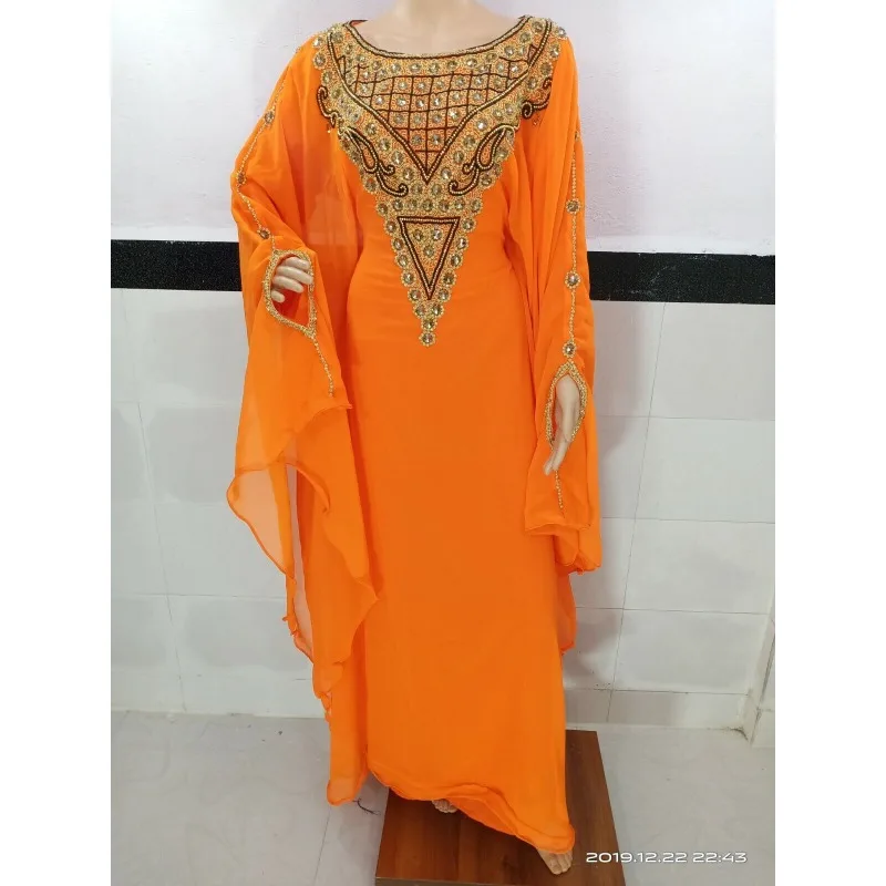 

Moroccan Orange Dubai Robe Abaya Farasha Dress Very Fancy Robe