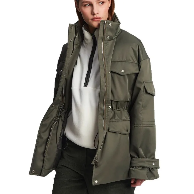 

Женские эластичные приталенные куртки FL Street с воротником-стойкой, длинными рукавами, на молнии, с карманами, весна 2026, новая женская верхняя одежда