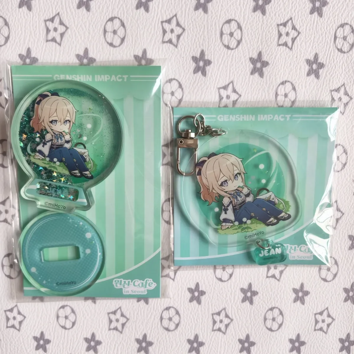 

Genuine Anime Genshin Impact Jean Cosplay Cartoon Acrylic Flowing Sand Mahjong Standing Sign Keychain Figure Keyring Gift