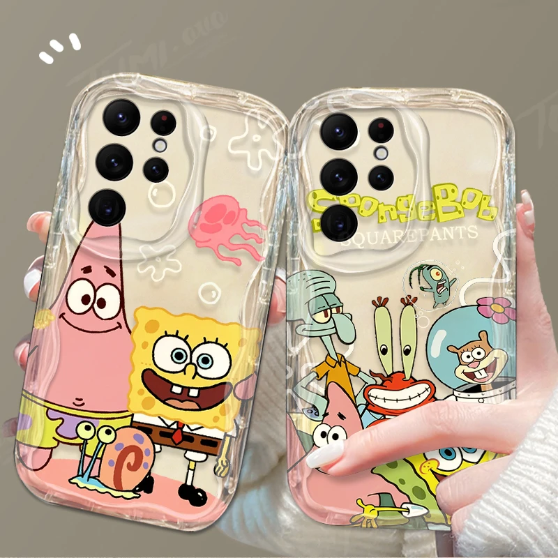 Lovely SpongeBobs Wave Phone Case For Samsung Galaxy S24 Ultra S23 S22 Plus S21 S20 FE A25 A55 A35 A15 A05 A05S Silicone Cover