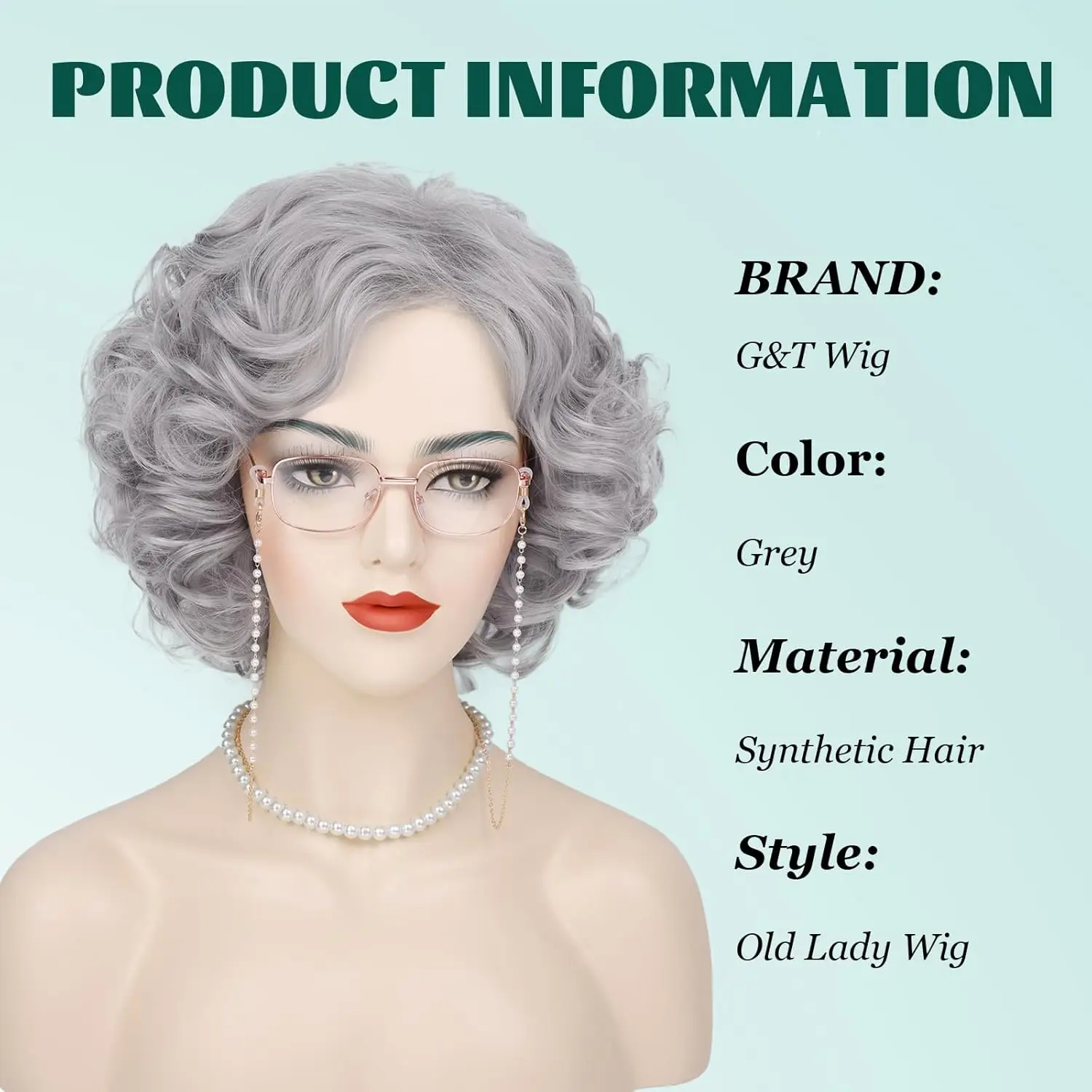 Grandma Wig And Accessories for Old Lady Costume Grey Curly Granny Wigs for Women Synthetic Wig For Cosplay Halloween Party Use