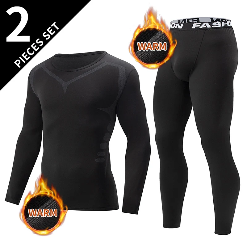 2/4 szt. Jesienno-zimowy męski czarny zestaw bielizny z długim rękawem i spodniami Młodzieżowa koszulka sportowa do biegania Casual Stretch Pants