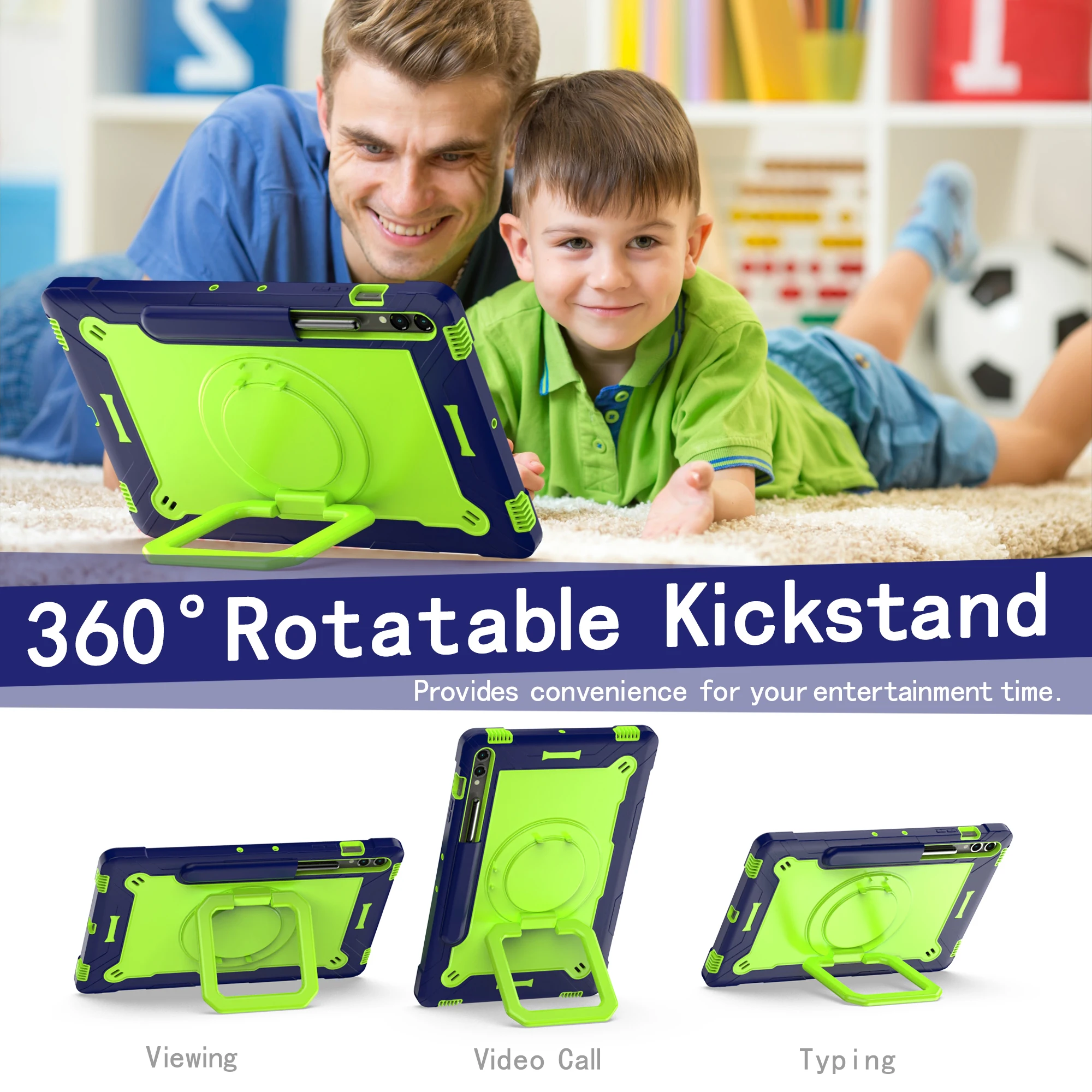 For Samsung Tab S6 Lite S7 S8 S9 Plus S9 FE Case Kids Shockproof Shell For Galaxy A7 A8 A9 Plus 360 Rotating Stand Tablet Cover