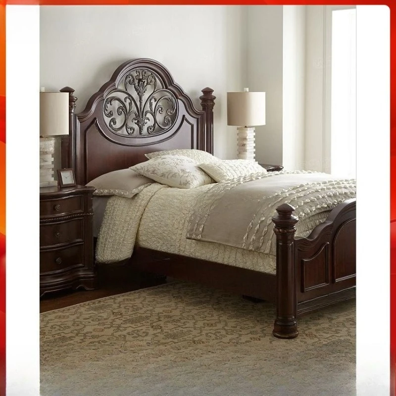 

Solid wood carving flower double bed 1.8 meters, European birch linen 1.5 meters luxury high-end