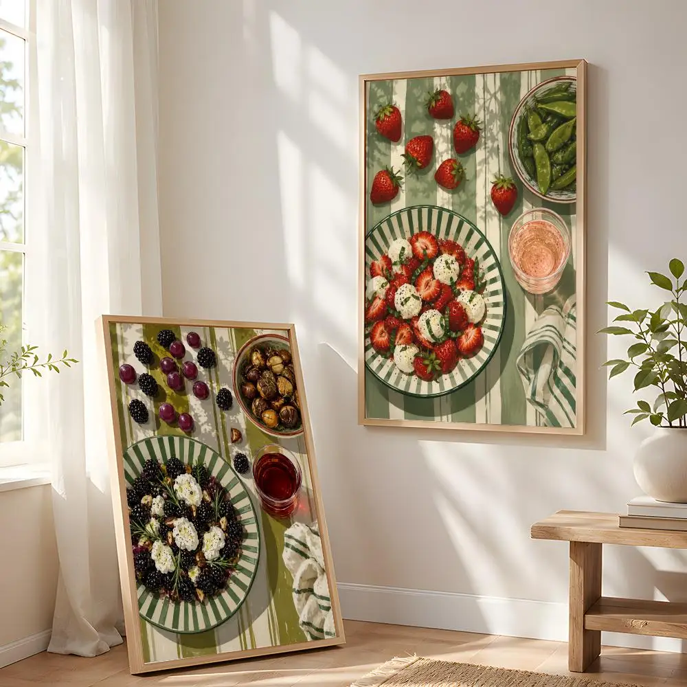 Mediterranean Tabletop Feast Painting Calligraphy Canvas Painting Art for Bedroom Living Room Home Decor Wall Decoration Decals