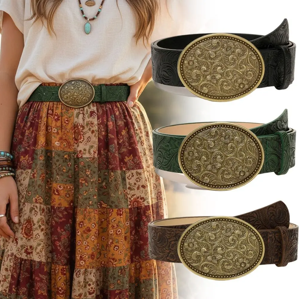 

Luxury PU Leather Western Cowboy Belt Retro Punk Rock Waistband Vintage Y2K Jeans Pants Belt For Man Women